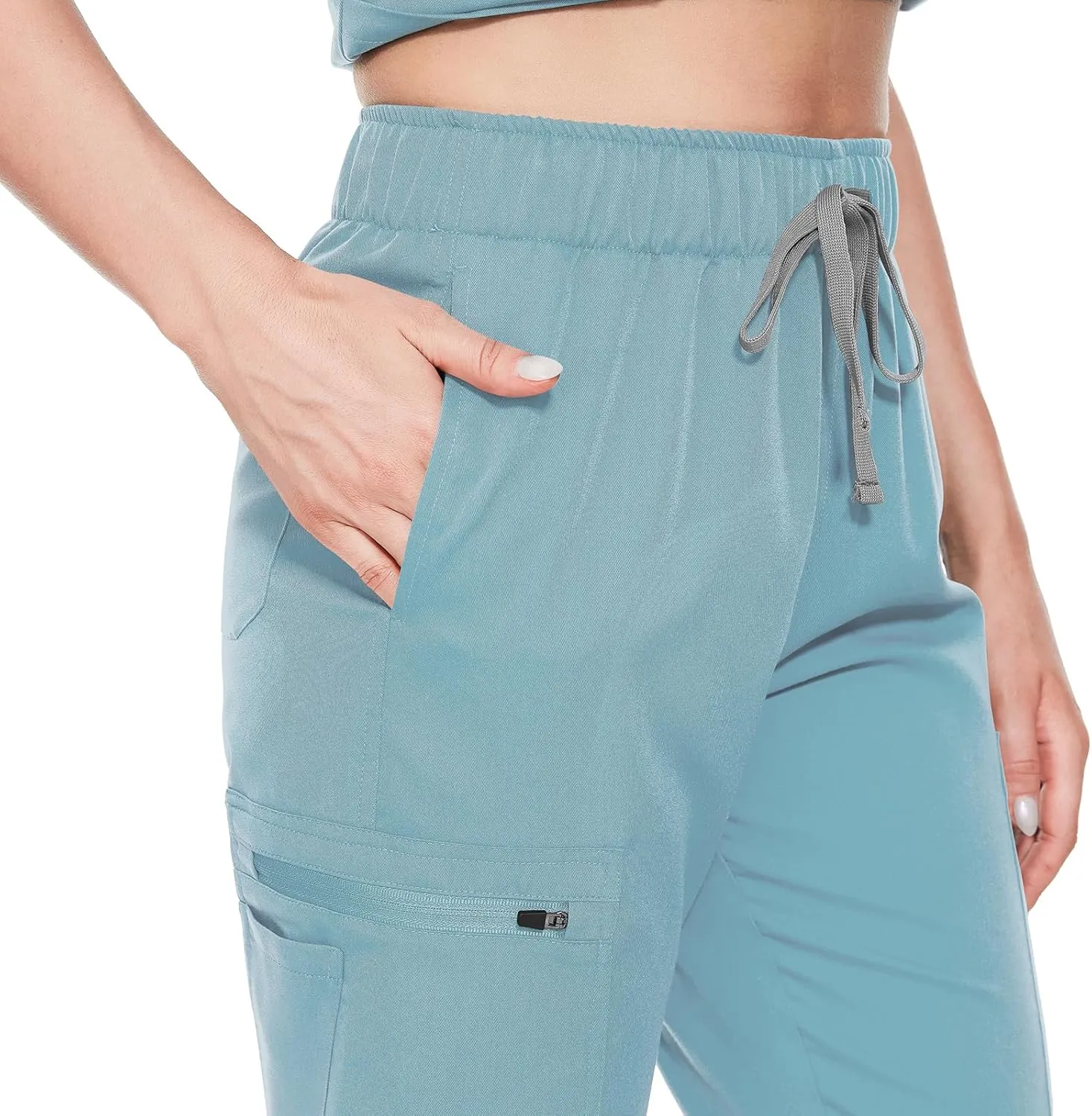 VIAOLI Scrubs for Women Set Modern V-Neck Top & 8 Pocket Jogger Pants Athletic Nursing Uniform Solid Stretch Workwear