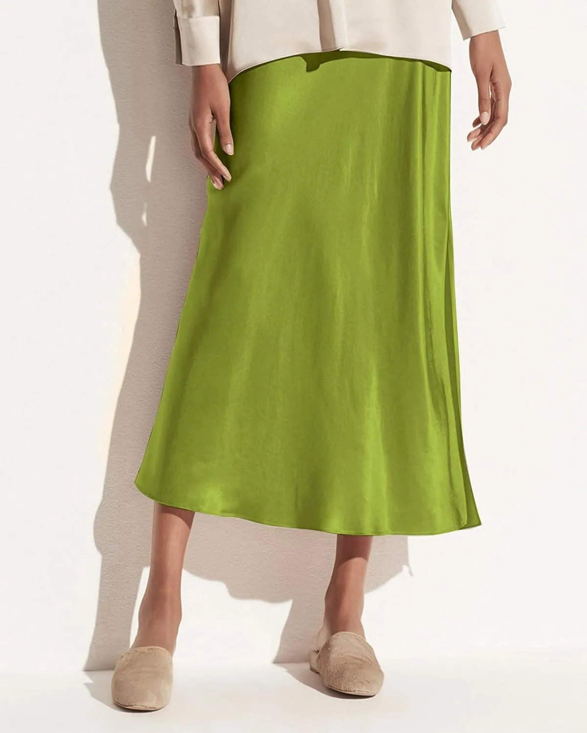 Women's 2025 Summer Satin Maxi Skirts High Waisted Spring Silk Casual A-Line Cocktail Party Long Skirt