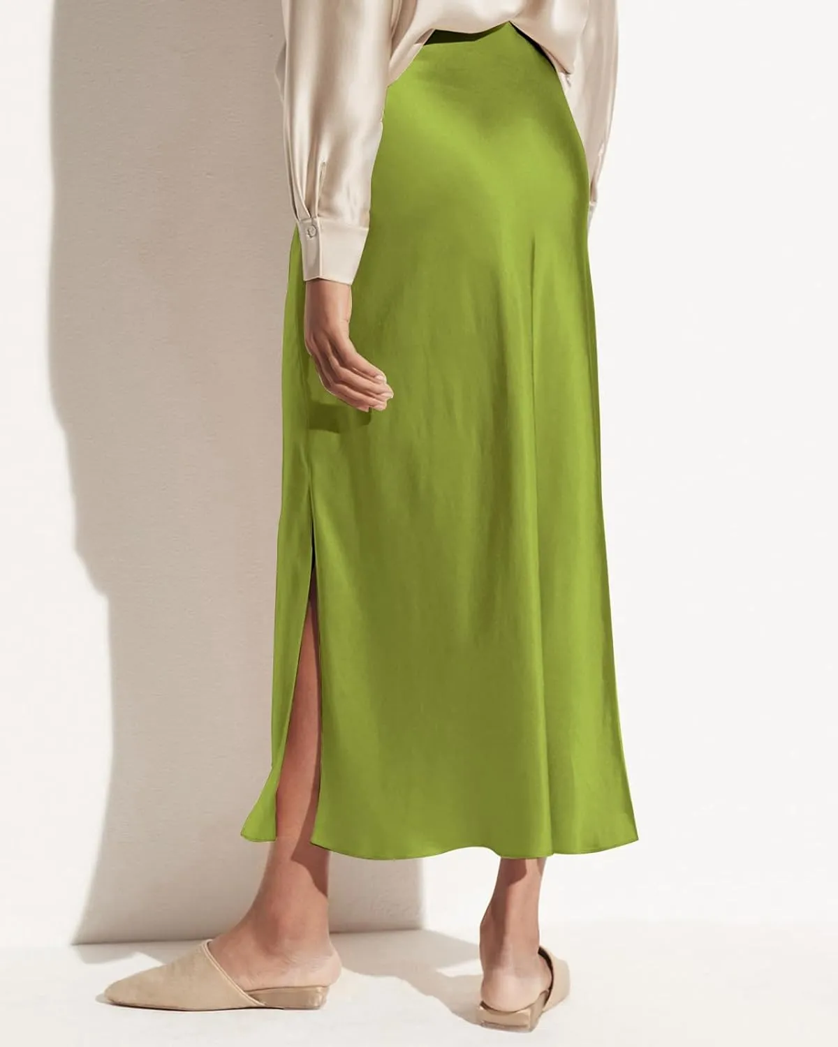 Women's 2025 Summer Satin Maxi Skirts High Waisted Spring Silk Casual A-Line Cocktail Party Long Skirt