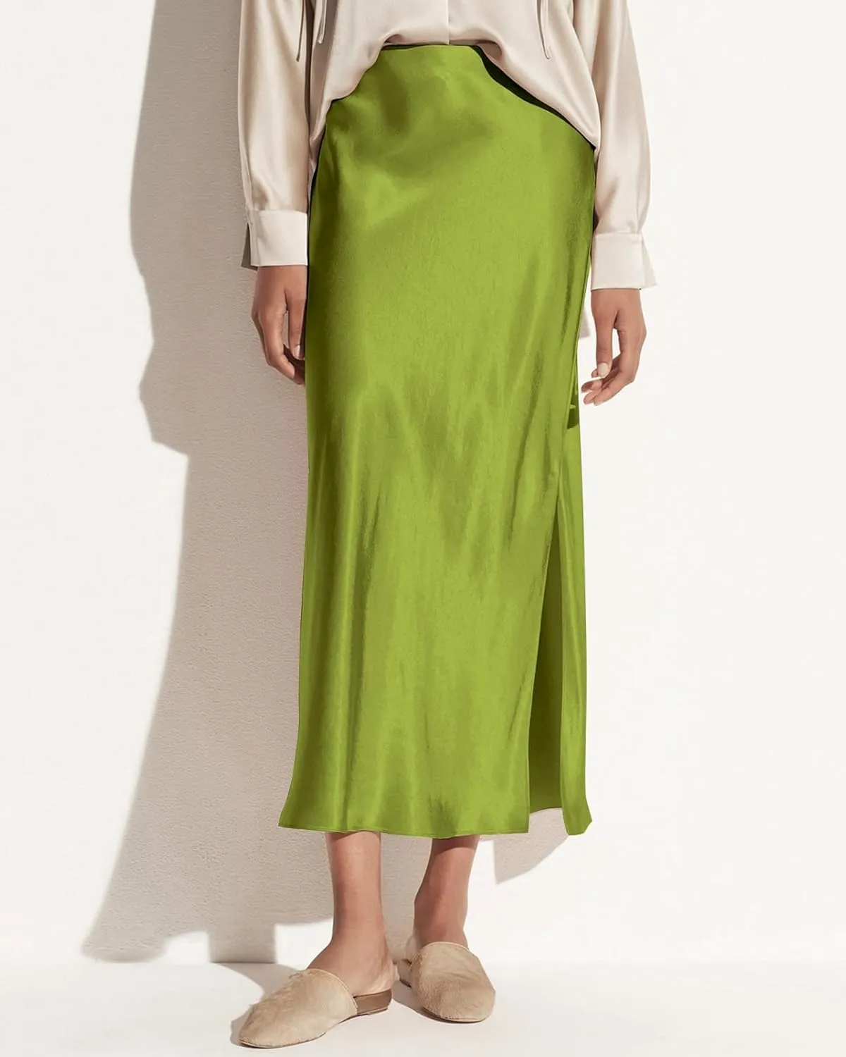 Women's 2025 Summer Satin Maxi Skirts High Waisted Spring Silk Casual A-Line Cocktail Party Long Skirt