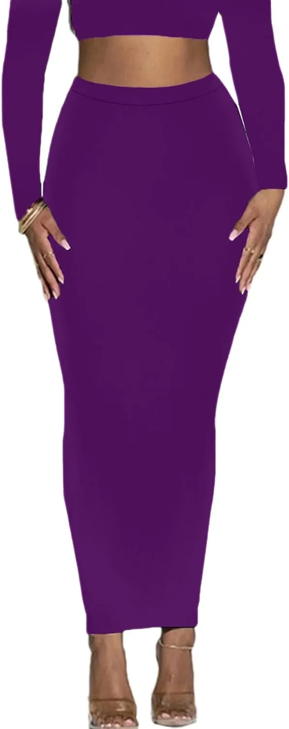 Women's Long Pencil Skirt - High Waisted Summer Fall Y2K Club Bodycon Tight Maxi Skirts