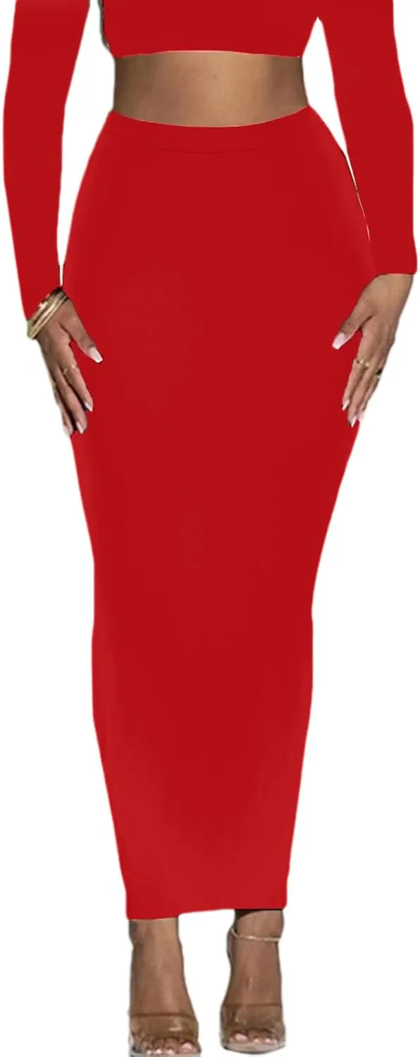 Women's Long Pencil Skirt - High Waisted Summer Fall Y2K Club Bodycon Tight Maxi Skirts