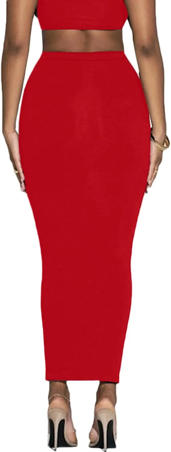 Women's Long Pencil Skirt - High Waisted Summer Fall Y2K Club Bodycon Tight Maxi Skirts