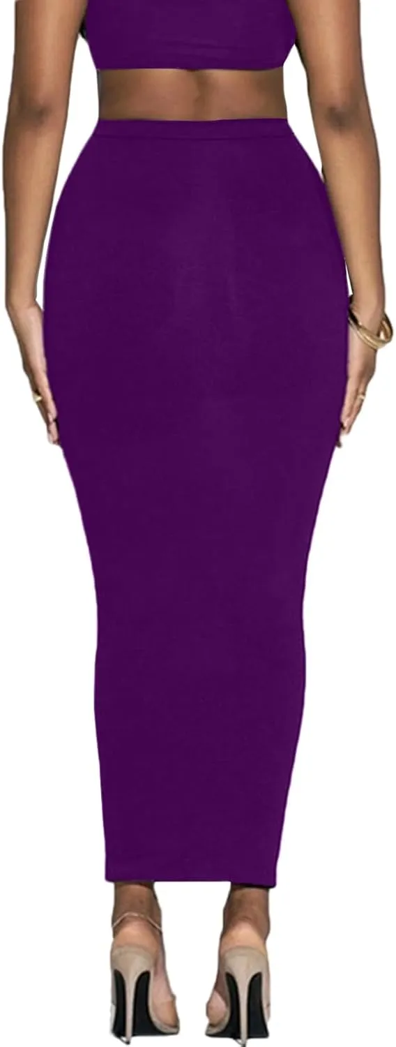 Women's Long Pencil Skirt - High Waisted Summer Fall Y2K Club Bodycon Tight Maxi Skirts