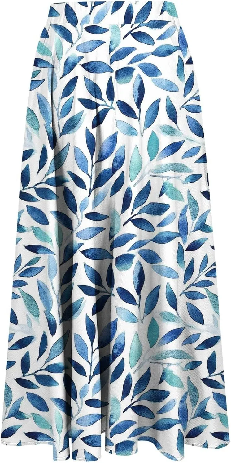Women's Summer Boho Floral Maxi Skirts High Waisted Flowy Swing Pleated Beach Skorts Long Short Vacation Outfits S-3XL