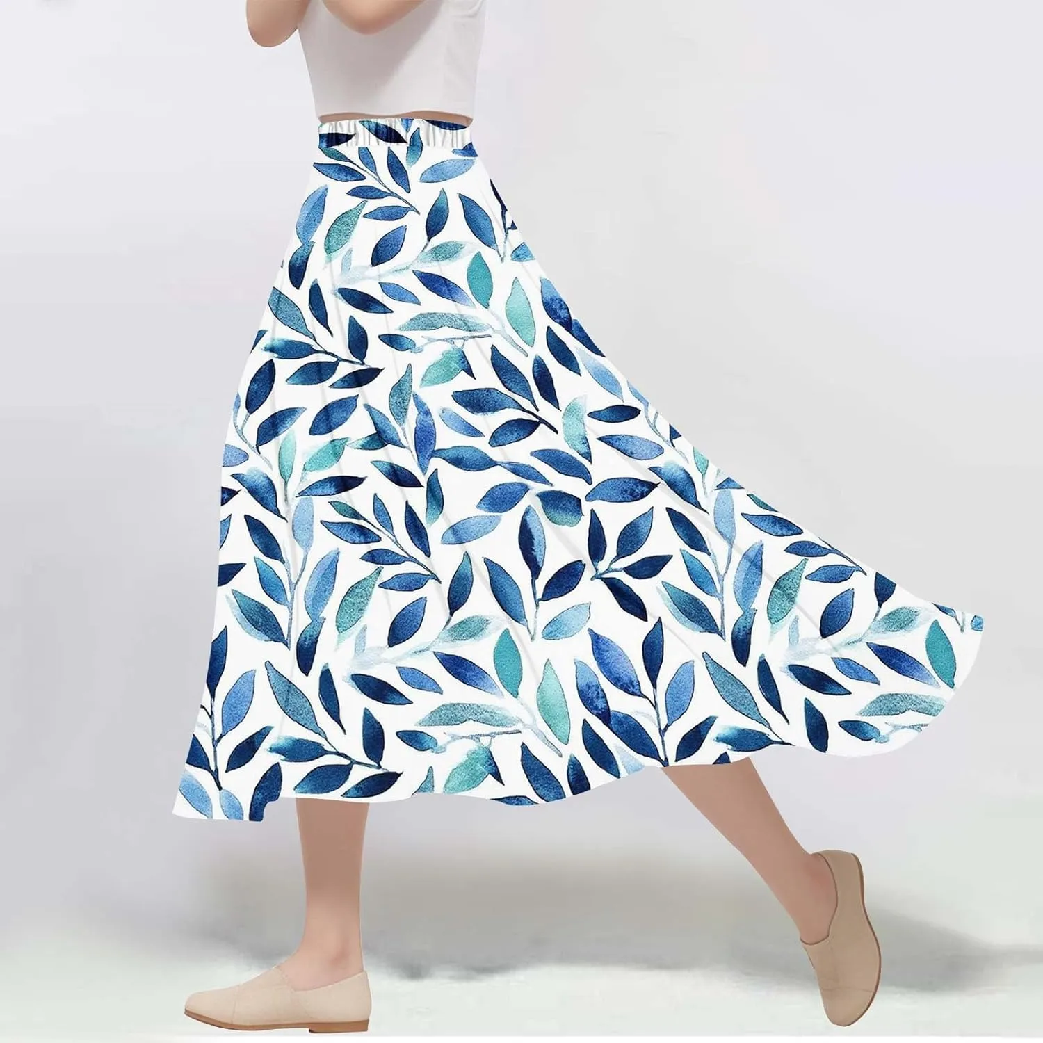 Women's Summer Boho Floral Maxi Skirts High Waisted Flowy Swing Pleated Beach Skorts Long Short Vacation Outfits S-3XL