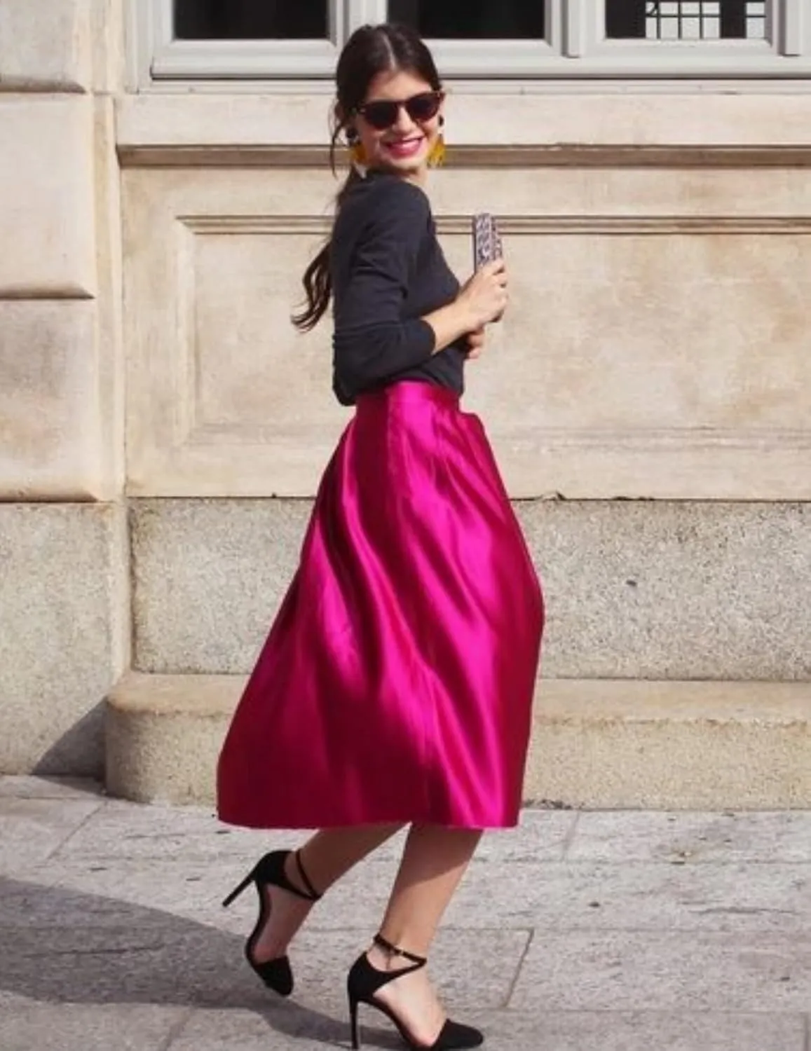 Zeagoo Skirts for Women Jacquard High Waist Skirt Black Elegant Midi Skirt Satin
