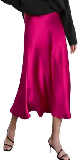 Zeagoo Skirts for Women Jacquard High Waist Skirt Black Elegant Midi Skirt Satin