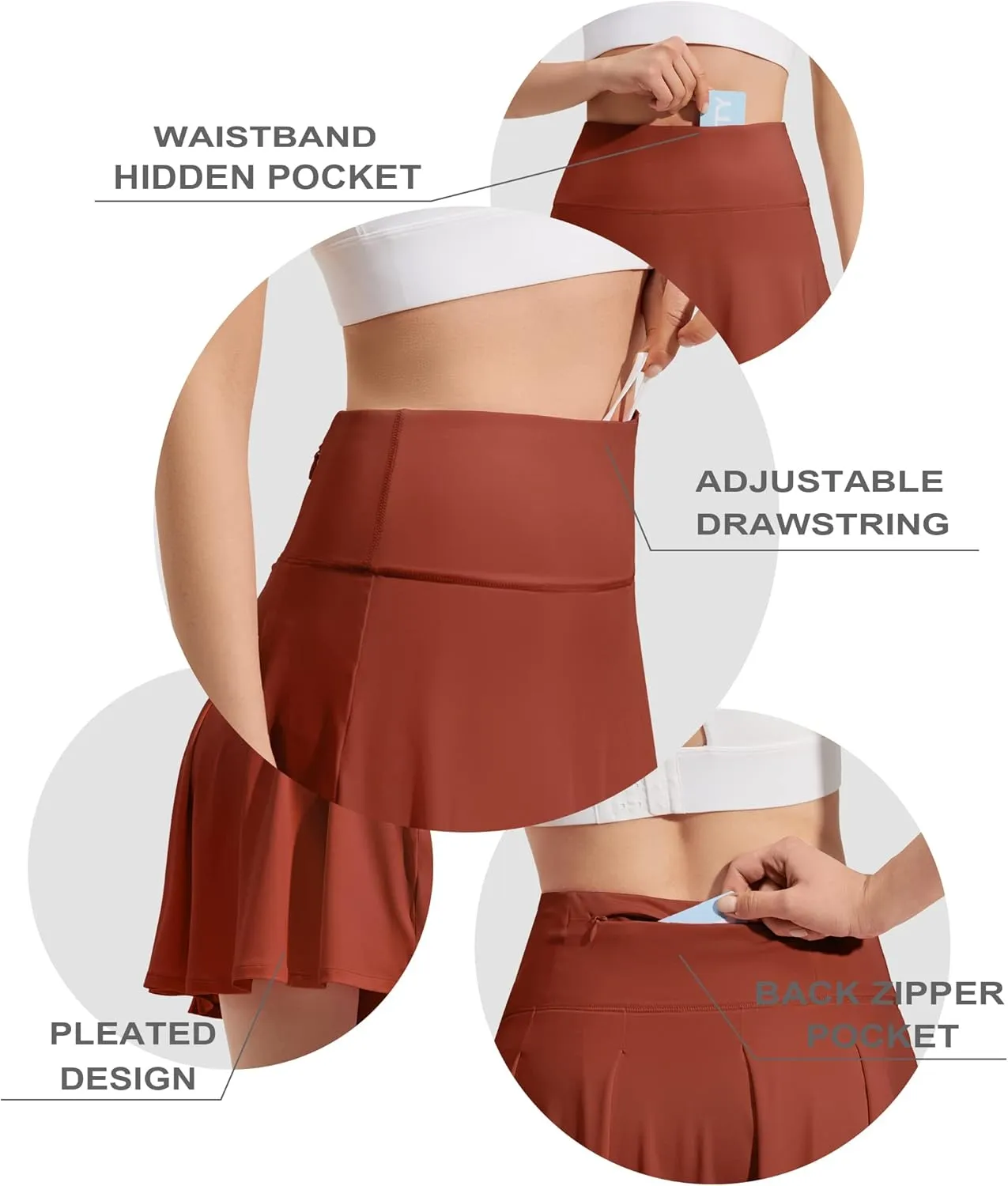 ZUTY 18" High Waisted Tennis Skirt for Women Skorts Skirts with Pockets Casual Modest Long Golf Athletic Running